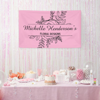 Elegante Roze & Zwarte Roos Omlijning Bloemist Spandoek