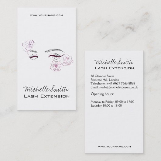 Elegante Rozen Bloemen Waterverf Schoonheidssalon Visitekaartje (Voorkant / Achterkant)