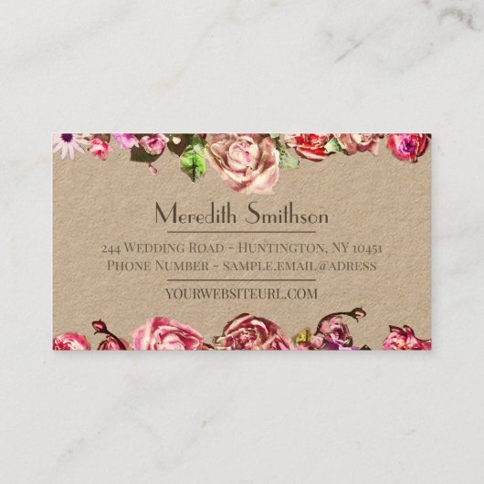 Elegante Rozen Bloemige Professionele Trouwplanner Visitekaartje (Achterkant)