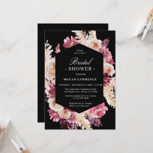 Elegante Rozen Boho Vrijgezellenfeest Black Invita Kaart