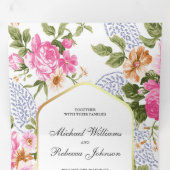 Elegante Rozen Botanische Tuin 3 in 1 bruiloft Drieluik Uitnodiging (Binnenzijde eerst)