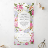 Elegante Rozen Botanische Tuin 3 in 1 bruiloft Drieluik Uitnodiging (Binnen)