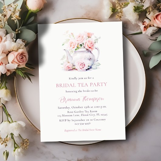 Elegante Rozen Bruids Tea Party Kaart
