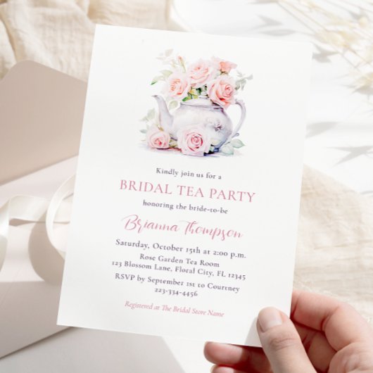 Elegante Rozen Bruids Tea Party Kaart
