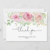 Elegante rozen bruidsdouche bedankkaart (Voorkant)