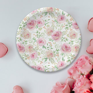 Elegante rozen bruidsdouche papieren bordje