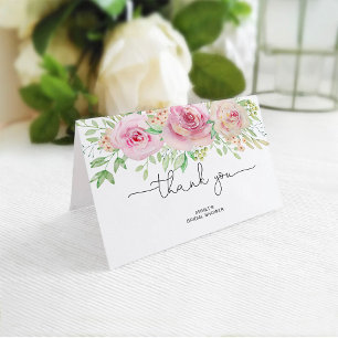 Elegante rozen bruidsshower bedankkaart