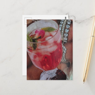 Elegante Rozen Drank en Juweel Mixed Media Collage Briefkaart