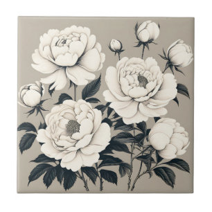 Elegante Rozen en pioenrozen bloeien op crème Tegeltje