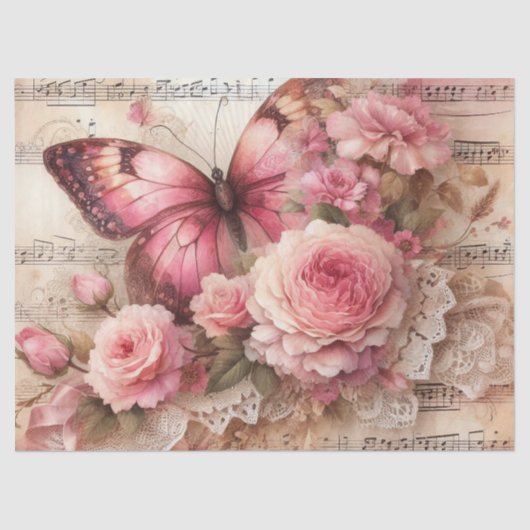 Elegante Rozen & Kant  Bloemen Decoupage Tissuepapier (Voorkant)