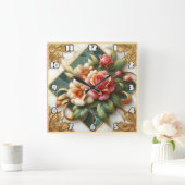 Elegante Rozen met groene achtergrond en gouden si Vierkante Klok (Huis)