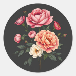 Elegante Rozen pioenen en hortensia's Ronde Sticker