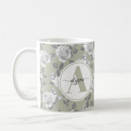Elegante Rozen tuin in Sage Green Monogram Mok