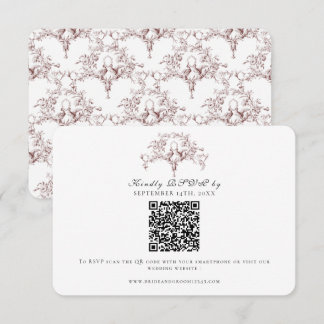 Elegante RSVP Bourgondie Rooi Franse Toile Duiven  Kaartje