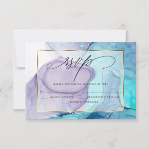 Elegante RSVP Marmeren Inkt  Levendig Aqua Paars Kaartje