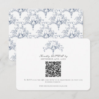 Elegante RSVP Navy Blauwe en Witte Franse Toile Du Kaartje