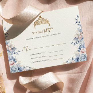 Elegante rsvp quinceañera Floral goud blauw roze Kaartje