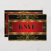 Elegante RSVP Red Black Gold Art Deco (Voorkant / Achterkant)