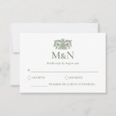 Elegante RSVP Trouw Monogram Groen Bijlage Kaartje (Voorkant)