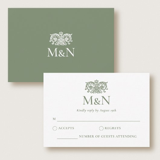 Elegante RSVP Trouw Monogram Groen Bijlage Kaartje
