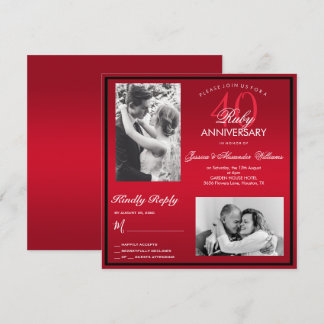 Elegante Ruby 40th Wedding Jubileum Dubbele Foto Kaart