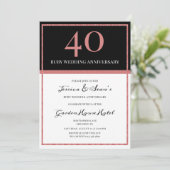 Elegante Ruby & Black 40ste bruiloft Jubileum Kaart (Staand voorkant)