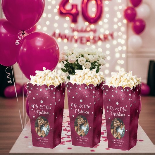 Elegante Ruby Folie & 40e Jubileum Popcorn Bedankdoosjes