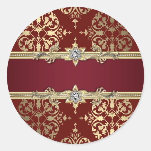 Elegante Ruby Red Gold Damask Stickers (Voorkant)