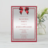 Elegante Ruby Red Silver Glitter Memorial Party Kaart (Staand voorkant)