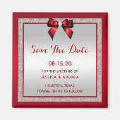 Elegante Ruby Red & Silver Glitter Save The Date Magneet (Voorkant)