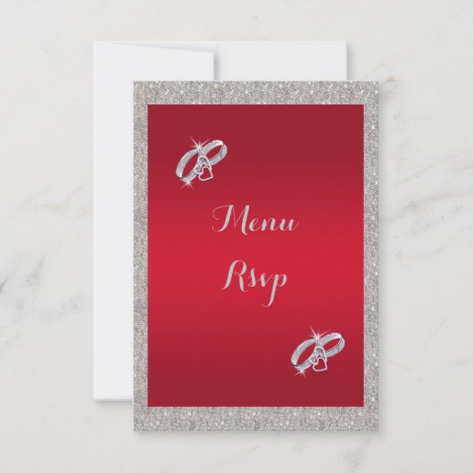 Elegante Ruby Red, Sparkly Silver Ring Bruiloft Me RSVP Kaartje (Voorkant)