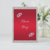Elegante Ruby Red, Sparkly Silver Ring Bruiloft Me RSVP Kaartje (Staand voorkant)