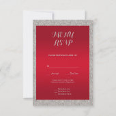 Elegante Ruby Red, Sparkly Silver Ring Bruiloft Me RSVP Kaartje (Achterkant)