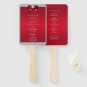 Elegante Ruby Red, Zilveren Glitter Trouwprogramma Handwaaier (Voorkant en achterkant)