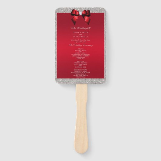 Elegante Ruby Red, Zilveren Glitter Trouwprogramma Handwaaier (Voorkant)