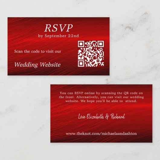 Elegante Ruby Rode RSVP Bruiloft Website QR Code Informatiekaartje (Voorkant / Achterkant)