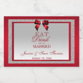 Elegante Ruby Rood & Zilver Glitter Bruiloft Mini Likeurfles Etiket (Enkel label)