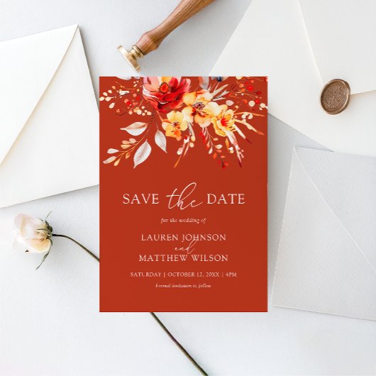 Elegante Rust Sinaasappel Boho Waterverf Bloemen H Save The Date