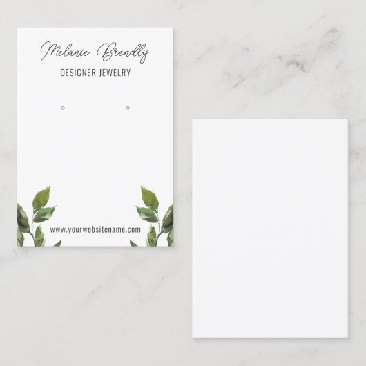 Elegante rustieke bladeren sieraden oorbel display visitekaartje (Voorkant / Achterkant)