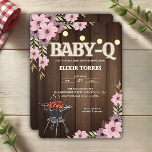 Elegante rustieke Bloemen Baby-Q Grill Baby shower Kaart