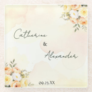 Elegante rustieke bloemen bruiloft Waterverf Rozen Glazen Onderzetter