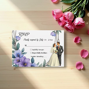 Elegante Rustieke Bloemen Krans Bruid Bruidegom Hu RSVP Kaartje
