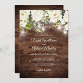 Elegante Rustieke Bloemen String Lights Wedding Kaart (Voorkant / Achterkant)