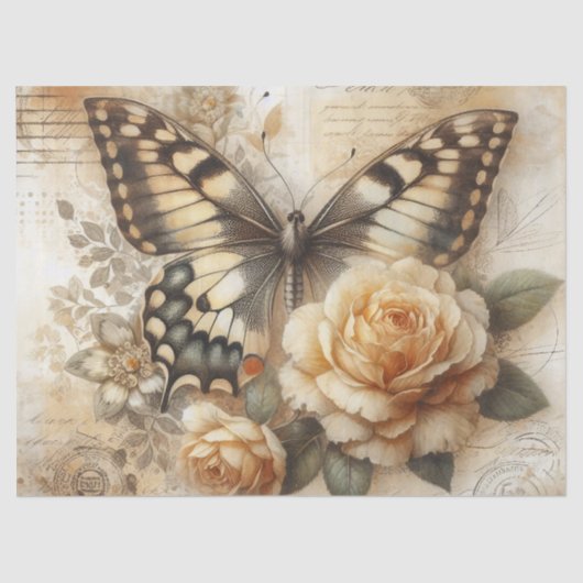 Elegante rustieke bloemen vlinder  decoupage tissuepapier (Voorkant)