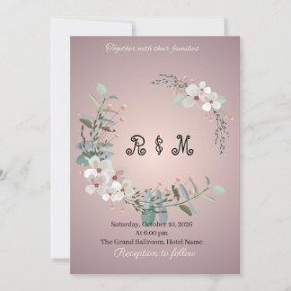Elegante Rustieke bloemige Monogram Huwelijksuitno Kaart