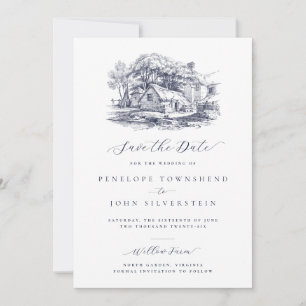Elegante rustieke boerderij illustratie bruiloft save the date