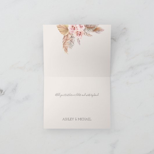 Elegante Rustieke Boho Chic Bloemige Zwarte Bruilo Bedankkaart (Binnen)