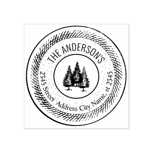 elegante rustieke bomen rond familienaam 	rubberstempel (Afrduk)