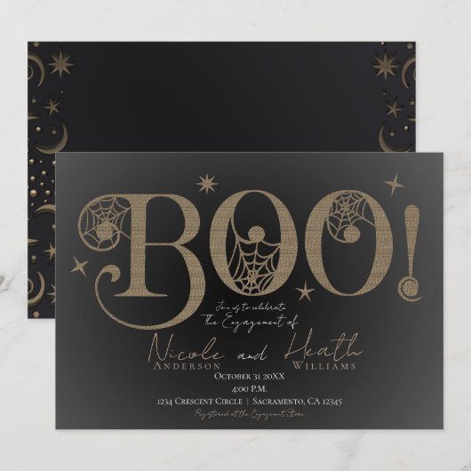Elegante Rustieke BOO Magische Halloween Verloofri Kaart (Voorkant / Achterkant)