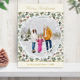 Elegante rustieke botanische  kerst folie feestdagenkaart